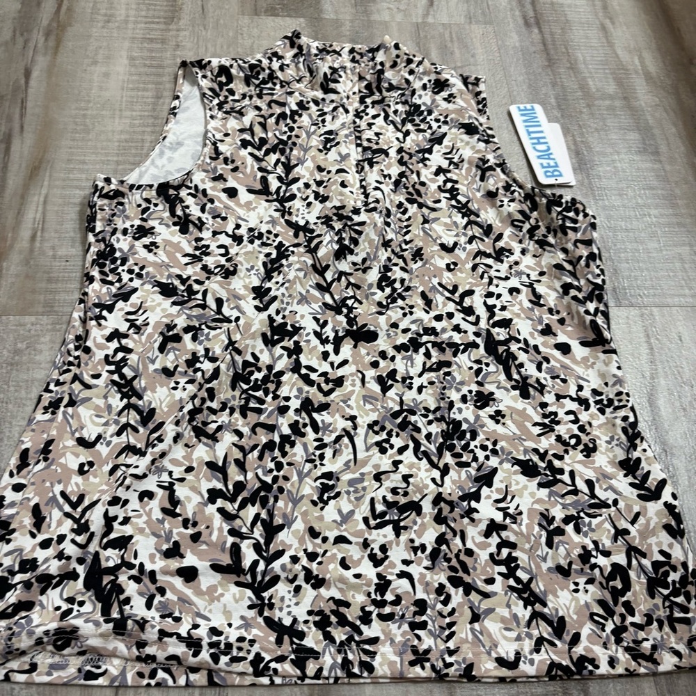 BEACHTIME by Lulu-B Navy Abstract Print High Neck Zip-Up Sleeveless Top